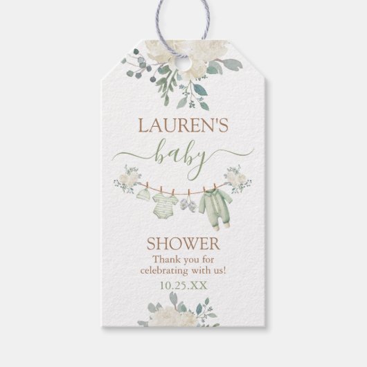 セージ緑の赤ちゃん服ベビーシャワーギフトラベル ギフトタグ (正面)
