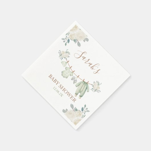 セージ緑の赤ちゃん服ベビーシャワー スタンダードカクテルナプキン (角)