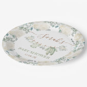 セージ緑の赤ちゃん服ベビーシャワー ペーパープレート (アングル)