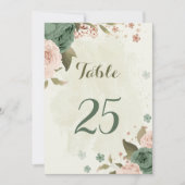 セージ緑の赤面花のテーブル番号カード 招待状 (正面)