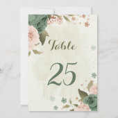 セージ緑の赤面花のテーブル番号カード 招待状 (裏面)