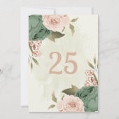 セージ緑の赤面花のテーブル番号カード 招待状 (正面)