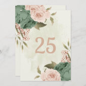 セージ緑の赤面花のテーブル番号カード 招待状 (正面/裏面)