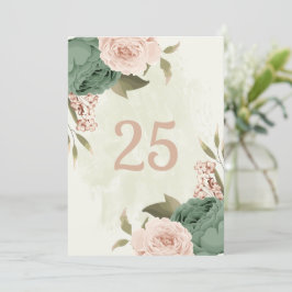 セージ緑の赤面花のテーブル番号カード 招待状