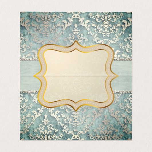 セージ緑の輝くダマスクウェディング座席表 名刺 (内部フラット)