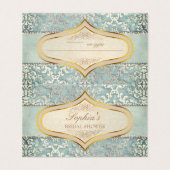 セージ緑の輝くダマスクウェディング座席表 名刺 (外部フラット)