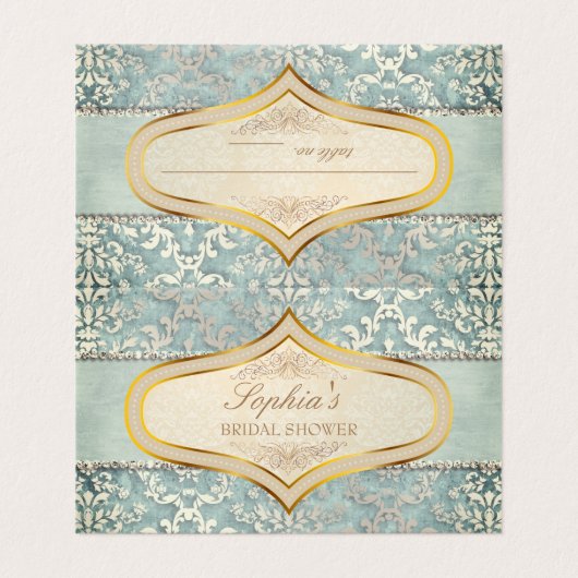 セージ緑の輝くダマスクウェディング座席表 名刺 (外部フラット)