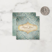 セージ緑の輝くダマスクウェディング ノートカード (正面/裏面インサイチュ)