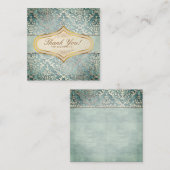 セージ緑の輝くダマスクウェディング ノートカード (正面/裏面)