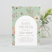 セージ緑の野生の花の蝶の赤ちゃんシャワー 招待状 (スタンド正面)