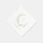 セージ緑の野素朴花ボホ結婚のモノグラム スタンダードカクテルナプキン (角)