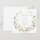 セージ緑の野素朴花ボホ結婚の 招待状 (正面/裏面)