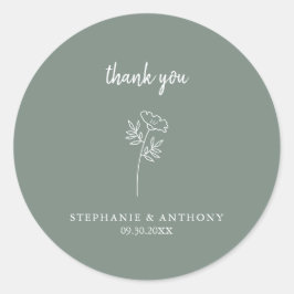 セージ緑の野結婚花ありがとう ラウンドシール