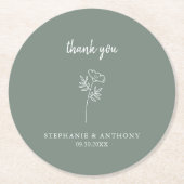 セージ緑の野結婚花ありがとう ラウンドペーパーコースター (正面)