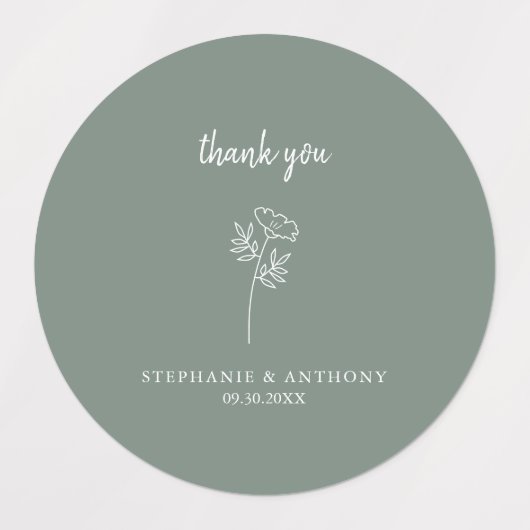 セージ緑の野結婚花ありがとう ラベル (デザイン1)