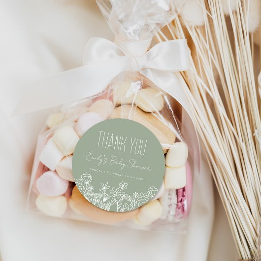 セージ緑の野草の赤ちゃんシャワーありがとうお願い ラウンドシール