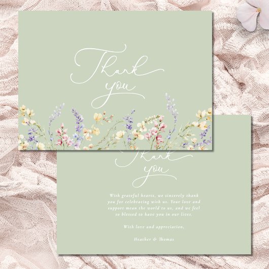 セージ緑の野草の赤ちゃんシャワー サンキューカード