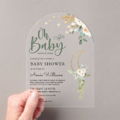 セージ緑の金ゴールドアイボリーフローラムーンアーチベイビーシャワー アクリル招待状 (インサイチュ (ポータブル))