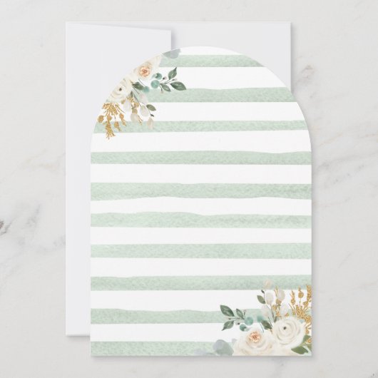 セージ緑の金ゴールドアイボリーフローラムーンアーチベイビーシャワー 招待状 (裏面)