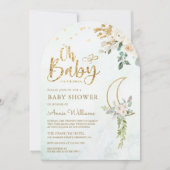セージ緑の金ゴールドアイボリーフローラムーンアーチベイビーシャワー 招待状 (正面)