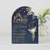 セージ緑の金ゴールドアイボリーフローラムーンネイビーベイビーベイビーシャワー 招待状 (スタンド正面)