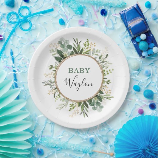 セージ緑の金ゴールドガーデングリーナリーベビーシャワー ペーパープレート (パーティー)