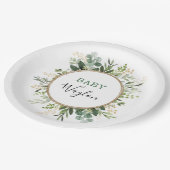 セージ緑の金ゴールドガーデングリーナリーベビーシャワー ペーパープレート (アングル)