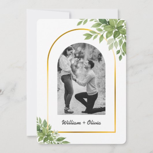 セージ緑の金ゴールド幾何結婚素朴の 招待状 (裏面)