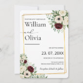 セージ緑の金ゴールド幾何結婚素朴の 招待状 (正面)