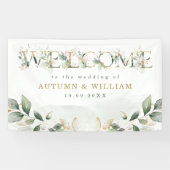 セージ緑の金ゴールド庭園の結婚式パーティー歓迎 横断幕 (横)