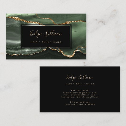 セージ緑の金ゴールド水の色agate 名刺 (正面/裏面)