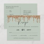 セージ緑の金ゴールド滴下グリッター結婚のスクリプト ポストカード (正面/裏面)