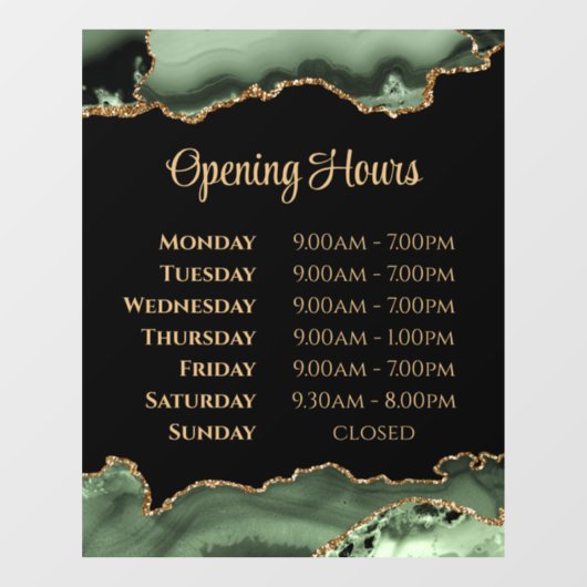 セージ緑の金ゴールド瑪瑙の開館時間ウィンドウにしがみつく ウィンドウサイン (シート)