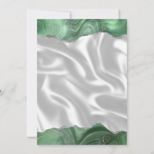 セージ緑の銀のアガテホワイトシルク結婚ス 招待状 (裏面)