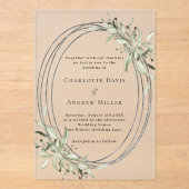 セージ緑の銀の枠澄ん結婚の アクリル招待状 (正面)