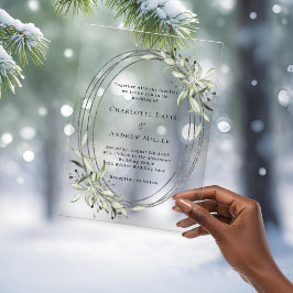 セージ緑の銀の枠澄ん結婚の アクリル招待状