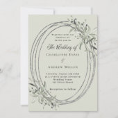 セージ緑の銀結婚色の緑 招待状 (正面)