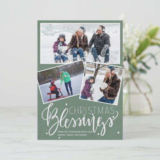 セージ緑の雪クリスマス恵み3枚 シーズンカード (スタンド正面)