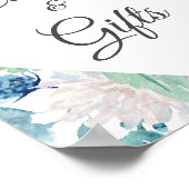 セージ緑の青の白いフローラカードとギフトサイン ポスター (角)