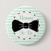 セージ緑の黒いストライプママは赤ちゃんシャワー 缶バッジ (正面)