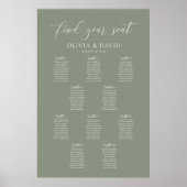 セージ緑の10表ウェルカムシーティングチャート ポスター (正面)