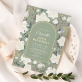 セージ緑のChinoiserieフローラ女性40歳の誕生日 招待状