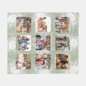 セージ緑ひまわりシンプル9フォトコラージュ フリースブランケット (正面(横))