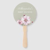 セージ緑ほこりっぽいピンクのバラ赤ちゃんシャワー ハンドファン (正面)