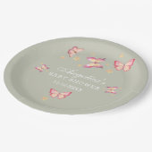 セージ緑ほこりっぽいピンクピーチバタフライベイビーシャワー ペーパープレート (アングル)