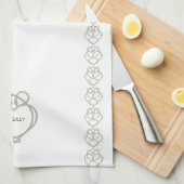 セージ緑アイリッシュケルト白鳥ラブノットファミリー名 キッチンタオル (四つ折り)