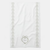 セージ緑アイリッシュケルト白鳥ラブノットファミリー名 キッチンタオル (縦)