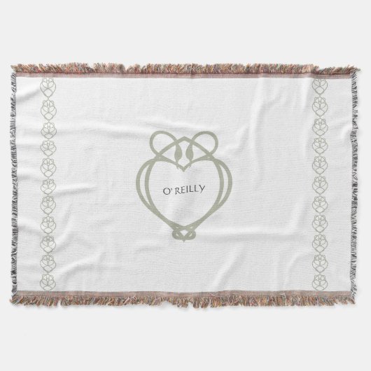 セージ緑アイリッシュケルト白鳥ラブノットファミリー名 スローブランケット (正面)