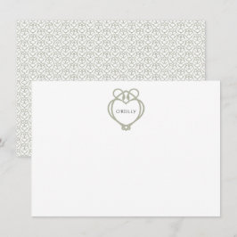 セージ緑アイリッシュケルト白鳥ラブノットファミリー名 ノートカード