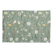 セージ緑イエローホワイトボホワイルドフラワーズフローラ 枕カバー (裏面-左)